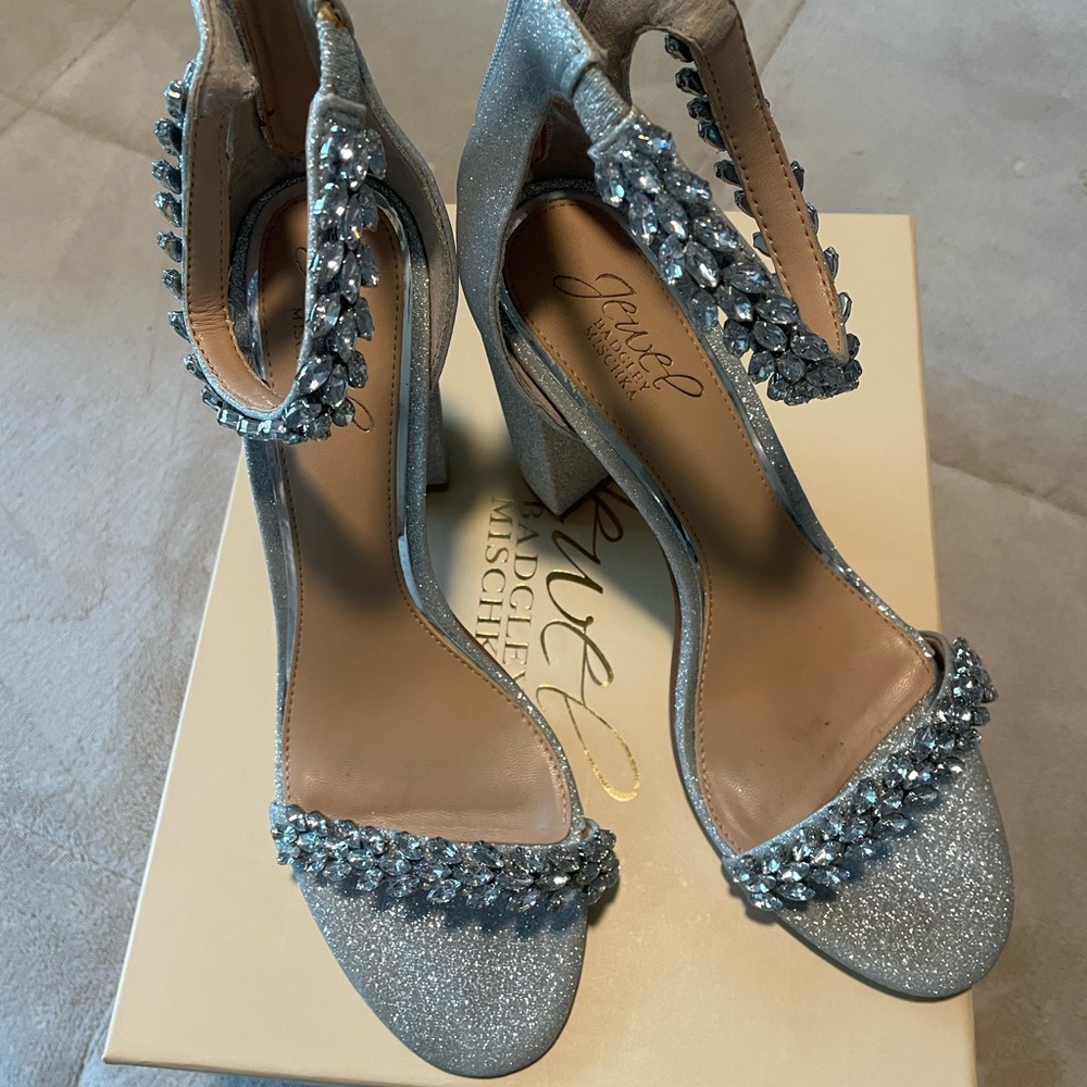 Jewel Badgley Mischka Silver Crystal Heels